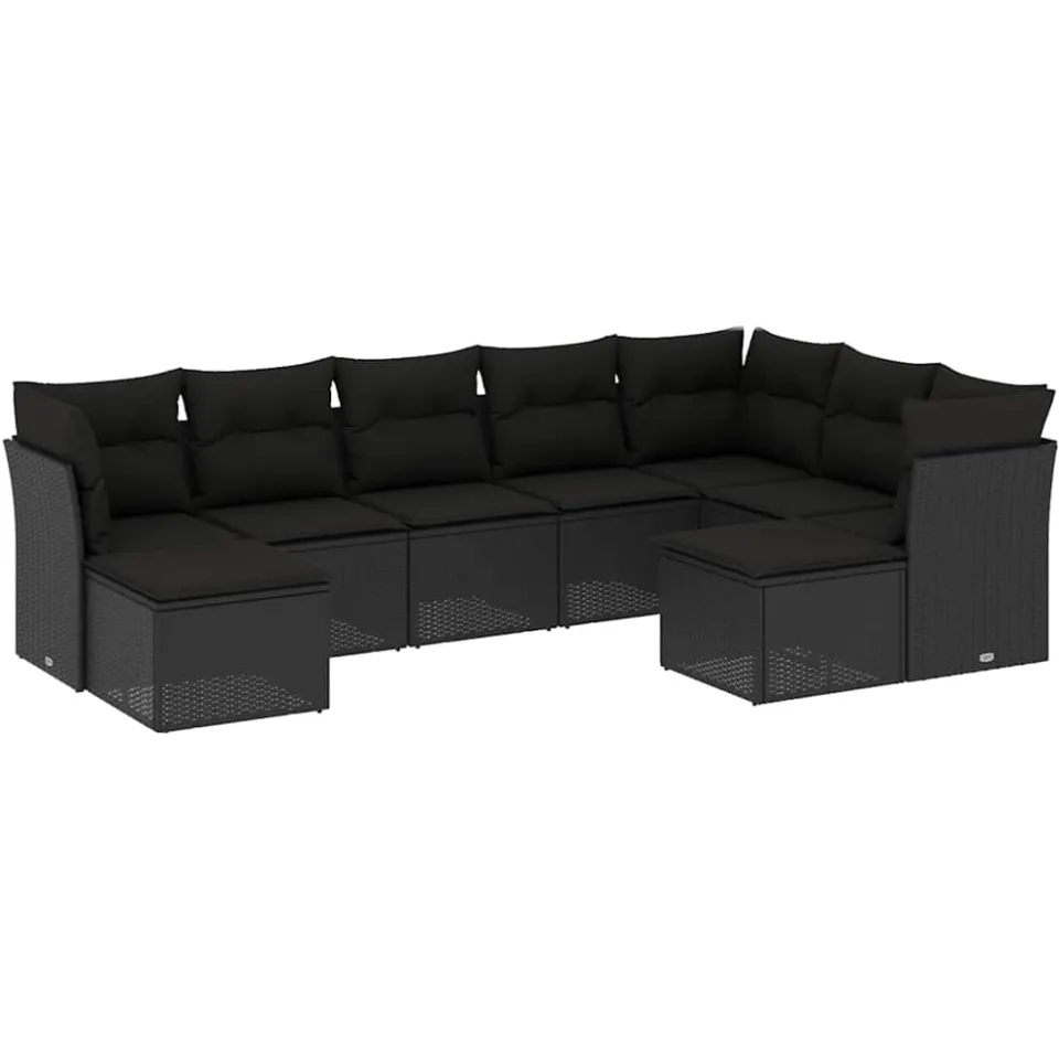 vidaXL 9-delige Loungeset met kussens poly rattan zwart, foto 4