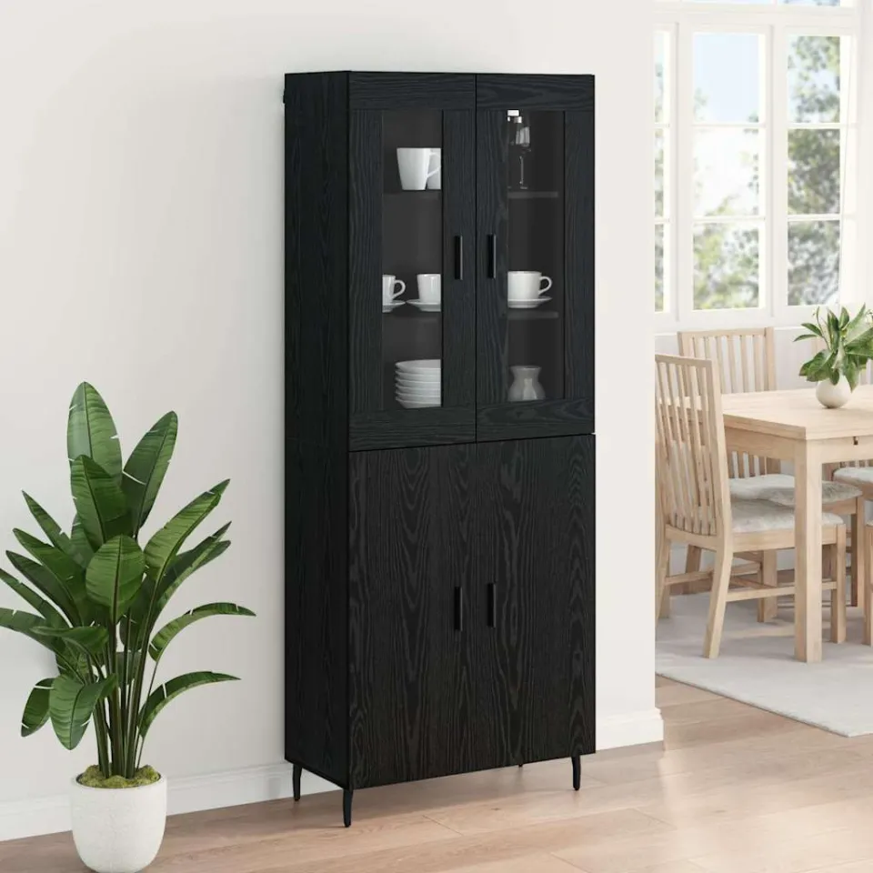 vidaXL Hoge kast 2 st Zwart Eiken 69,5 x 34 x 180 cm Bewerkt hout, foto 4