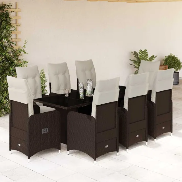 vidaXL 9-delige Bistroset met kussens poly rattan bruin, foto 2