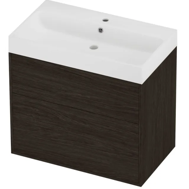 Proline Podium Badmeubelset Polystone Loft 1 Kraangat Voor Grepen 80x46x75 cm Mat White Mokka Oak Eiken