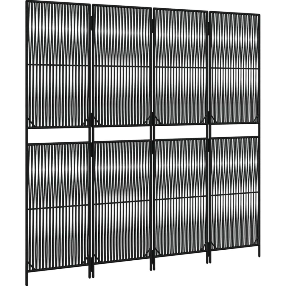 vidaXL Kamerscherm 4 panelen poly rattan zwart, foto 4