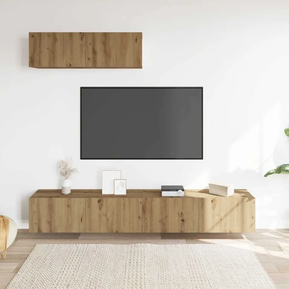 vidaXL Tv-wandkasten 3 st 100x30x30 cm bewerkt hout artisanaal eiken, foto 2