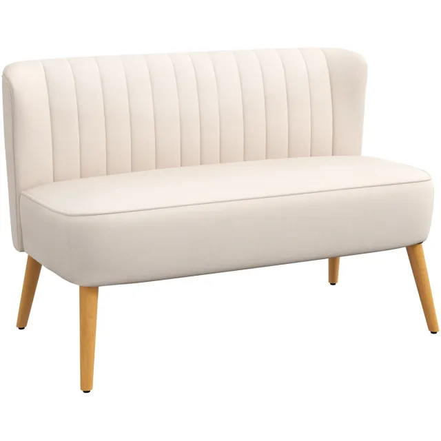 Homona 2-zitsbank - Met fluweellook bekleding en schuimvulling - Met houten frame en poten - 117 x 56,5 x 77 cm - Crèmewit