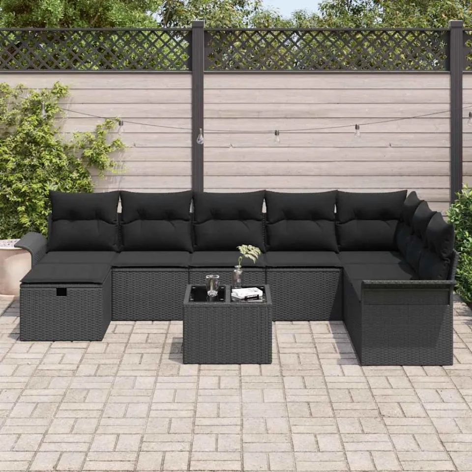 vidaXL Tuin Sofa Set 9 st Poly riet Zwart