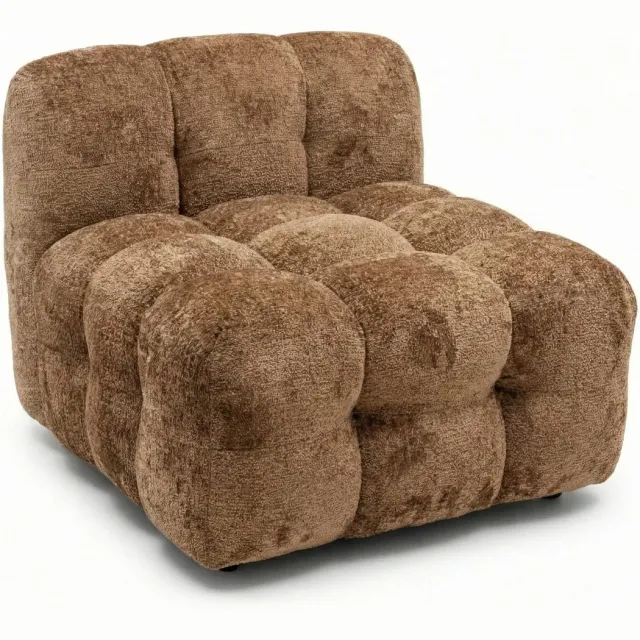 Woonexpress Fauteuil Gogoo - Cognacbruine Chenille - 1,5-Zitsbank met Doorgestikte Look Bruin/Cognac