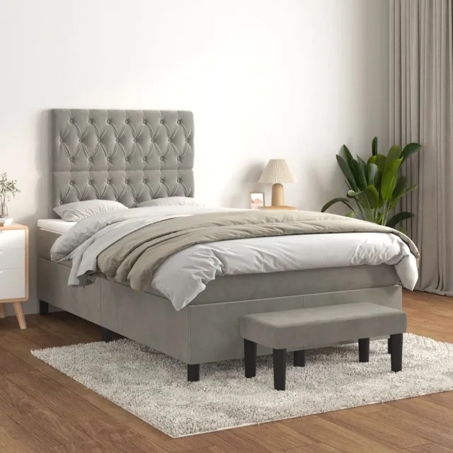 vidaXL Boxspring met matras fluweel lichtgrijs 120x200 cm grijs