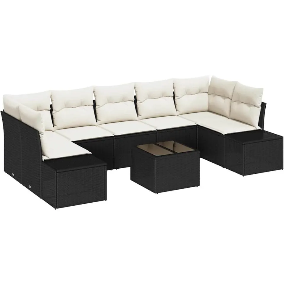 vidaXL Tuin Sofa Set 8 st Zwart en Crème poly rattan, foto 3