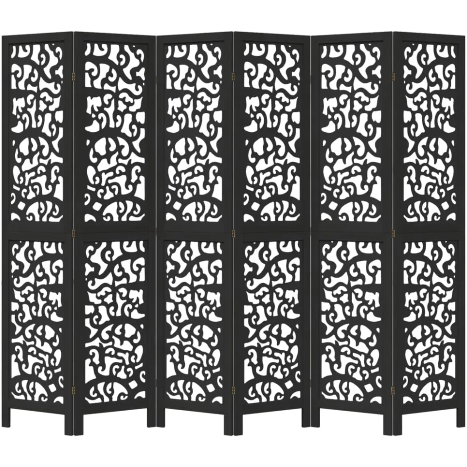 vidaXL Kamerscherm met 6 panelen massief paulowniahout zwart, foto 5