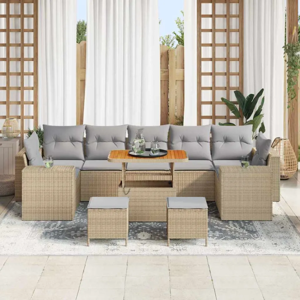 vidaXL Tuin Sofa Set 10 st Beige poly rattan, foto 3