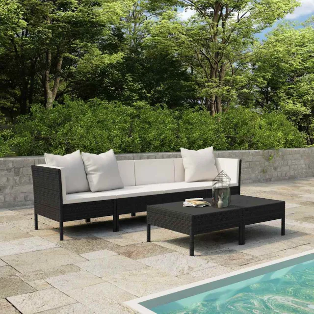 vidaXL 6-delige Loungeset met kussens poly rattan zwart, foto 2
