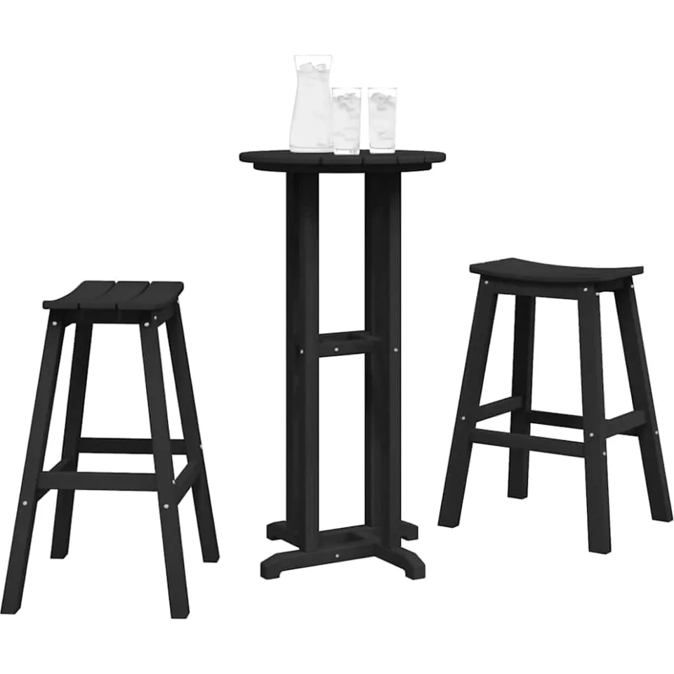 vidaXL Tuin Bar Set 3 st Zwart HDPE