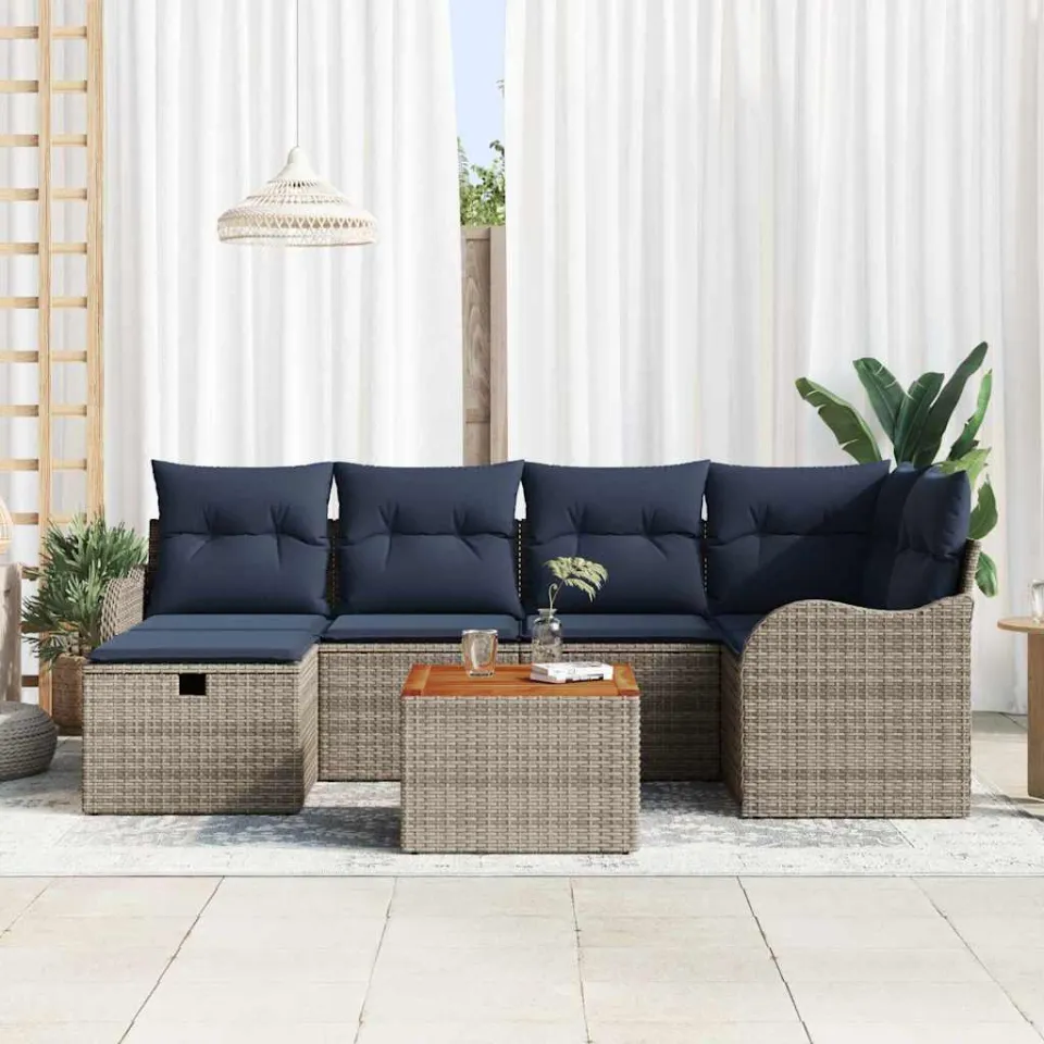 vidaXL Tuinbankenset 7 st Grijs poly rattan, foto 3