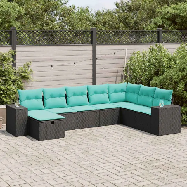 vidaXL 8-delige Loungeset met kussens poly rattan zwart, foto 2