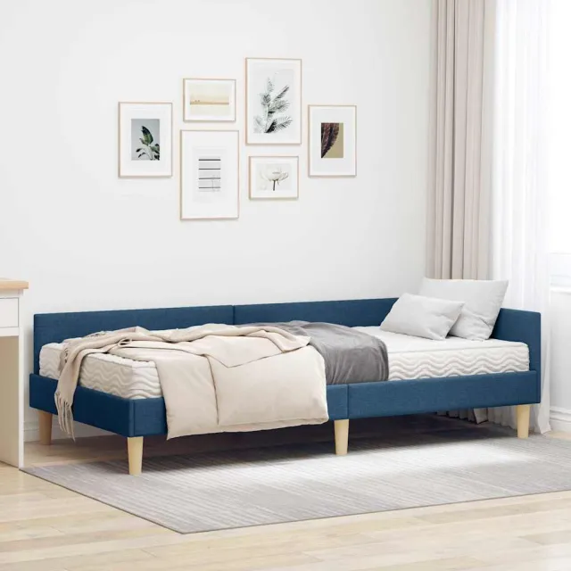 vidaXL Hoekbedframe met Matras 2 st Blauw 90 x 200 cm Stof