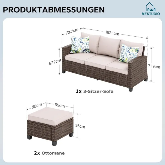 Laura Tuinbank Modulaire Loungeset 61x61x44,5 cm – Weerbestendig PE Rotan met 10 cm Waterdichte Kussens, Multifunctionele Buitenbank & Voetenbank – Beige L-vormig Design – Laura