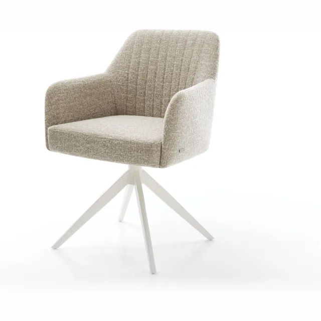DELIFE Eetkamerstoel Greg-Flex kruisframe breed wit geweven stof beige 360° draaibaar rocker-functie pocketveer kern