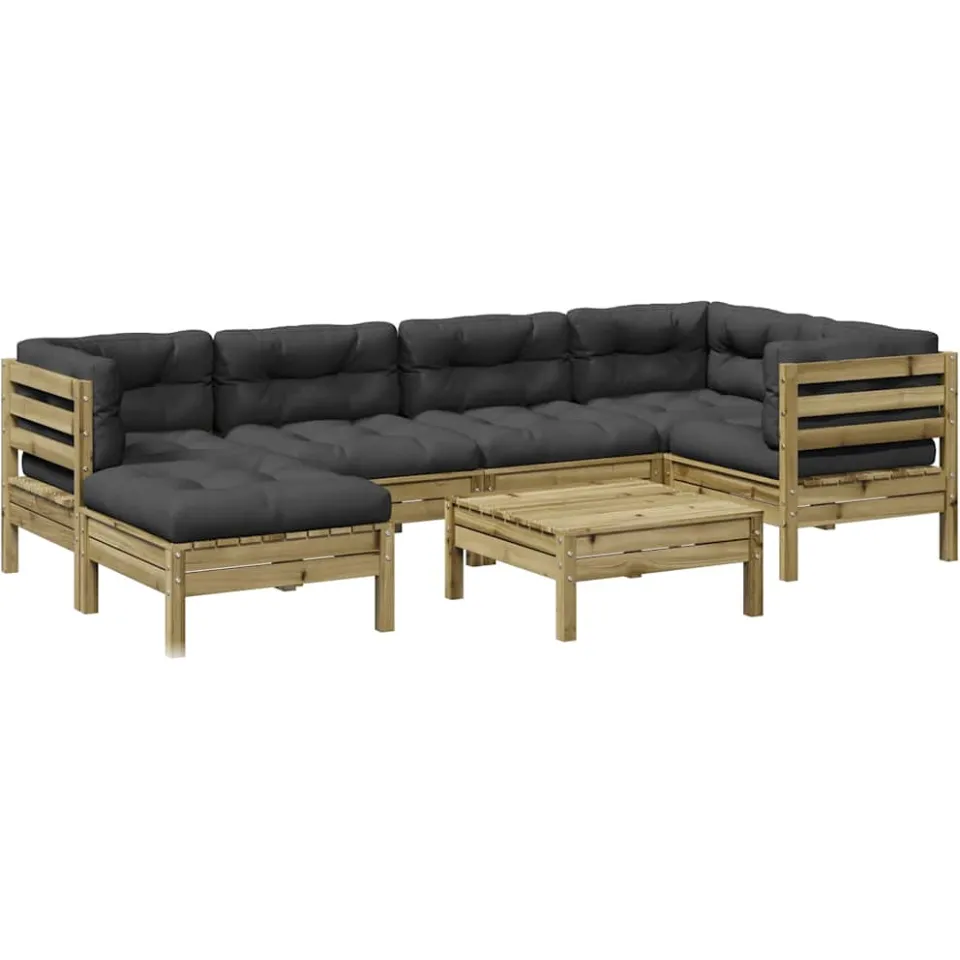vidaXL 7-delige Loungeset met kussens geïmpregneerd grenenhout bruin, foto 3
