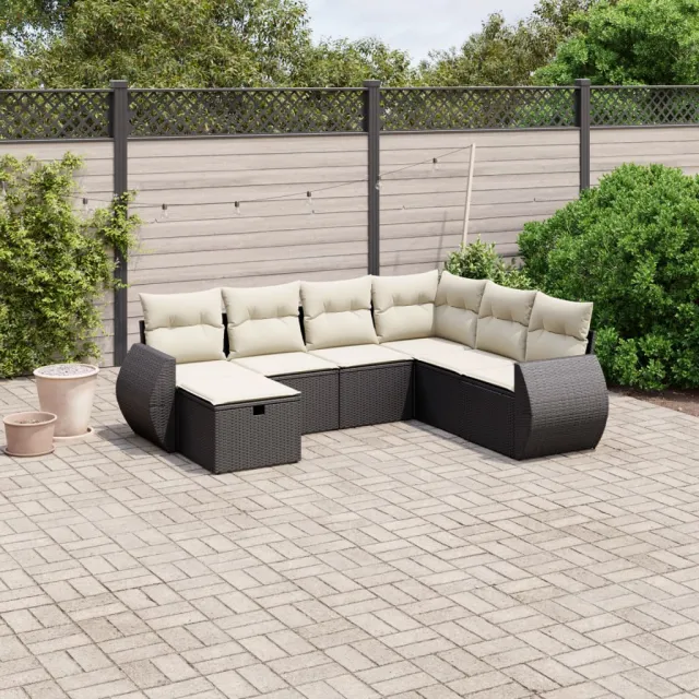 vidaXL 7-delige Loungeset met kussens poly rattan zwart, foto 2