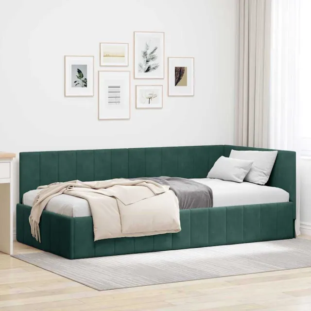 vidaXL Hoekbedframe Donkergroen 90 x 200 cm fluweel