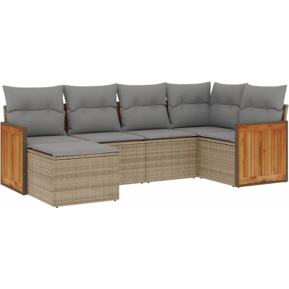 vidaXL 6-delige Loungeset met kussens poly rattan beige, foto 3