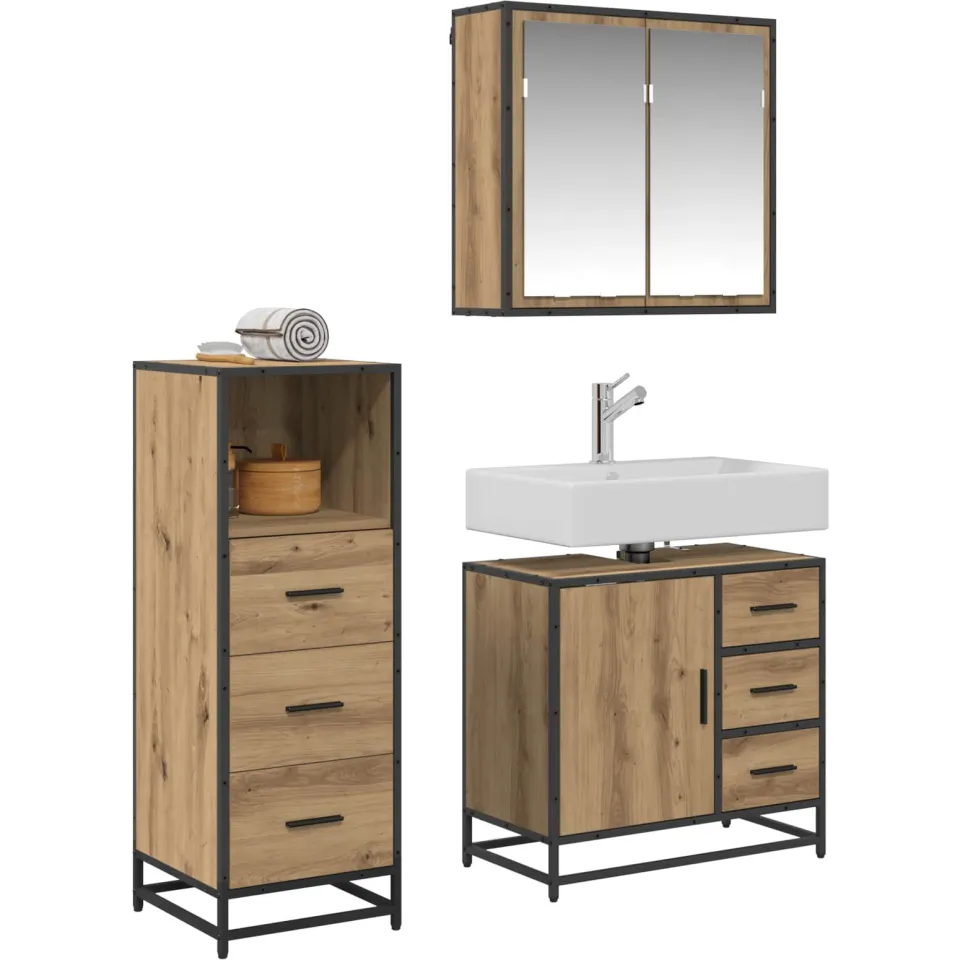 vidaXL Badkamermeubelset 3 st Artisan Eiken 35 x 37,5 x 100 cm Bruin