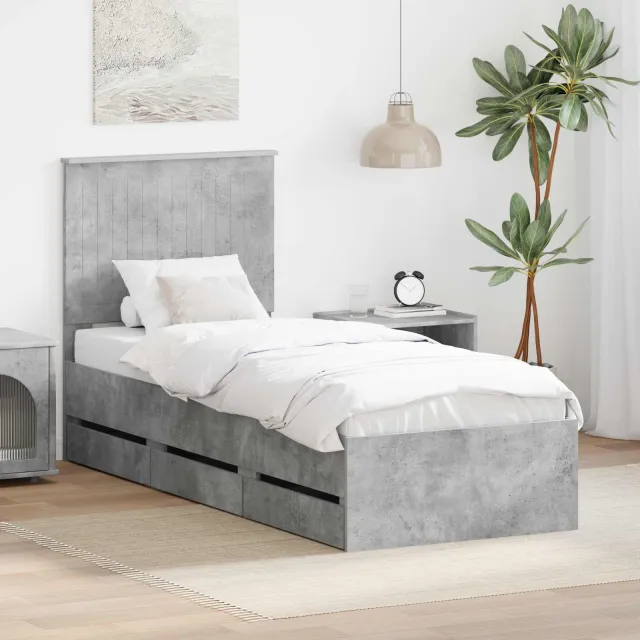 vidaXL Bedframe met lade Beton Grijs 75 x 190 cm Ingenieurshout