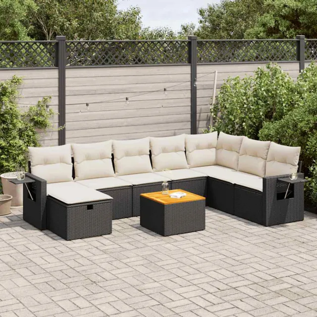 vidaXL 9-delige Loungeset met kussens poly rattan zwart, foto 2