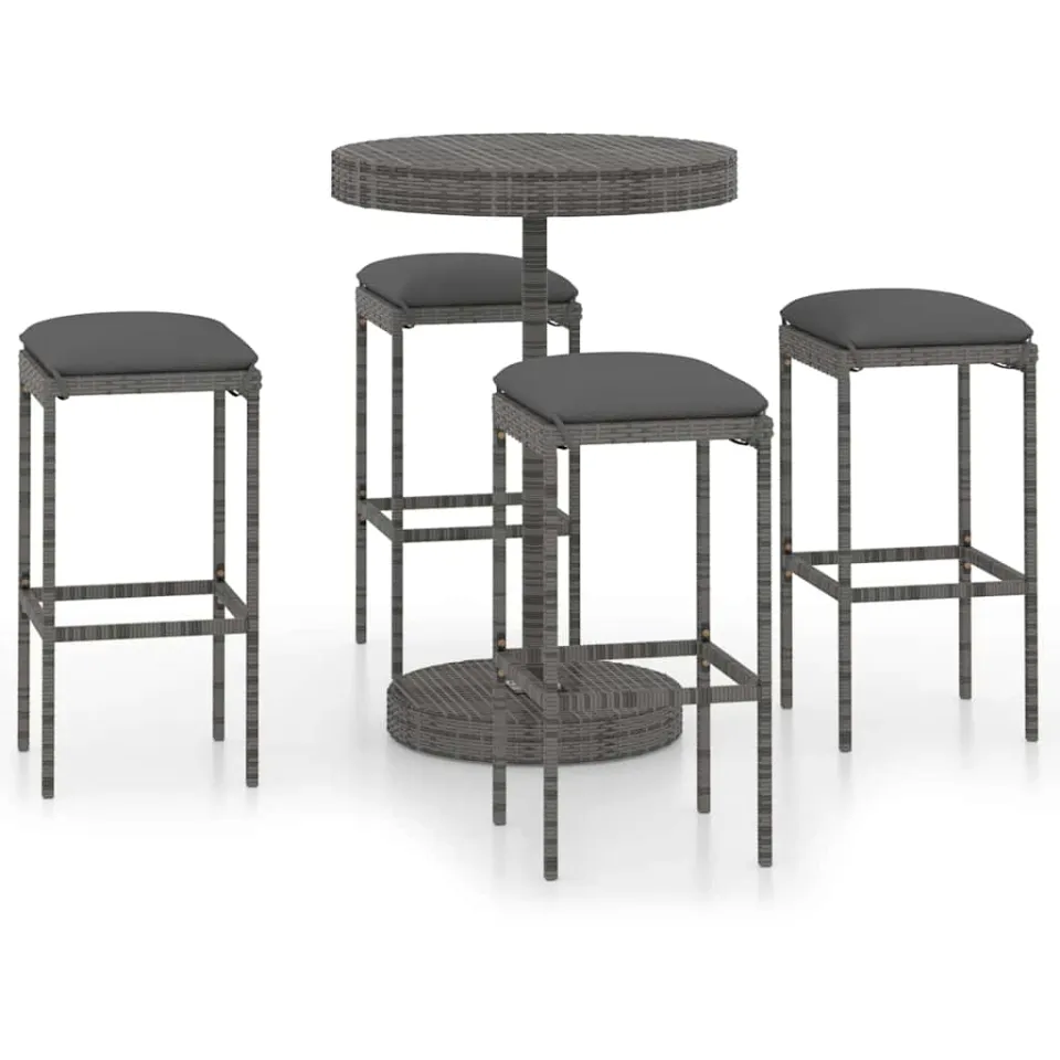 vidaXL 5-delige Tuinbarset met kussens poly rattan grijs, foto 4