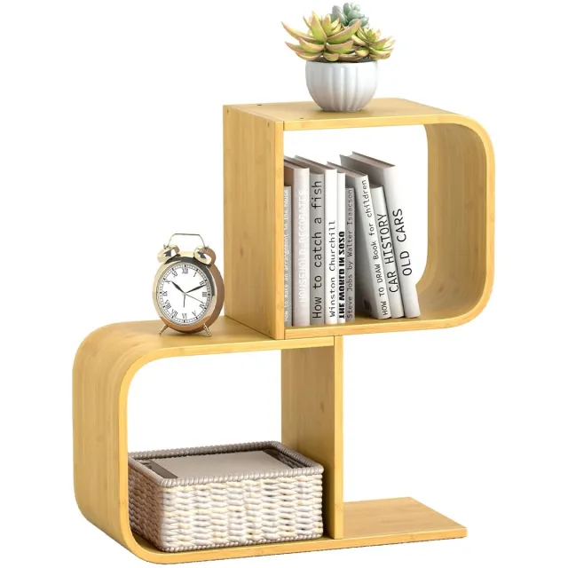 ArtiZo S-vormige boekenplank - bijzet tafel - decoratief - bamboe - 2 niveaus - 61 x 23 x 66,5 cm (L x B x H) natuurlijke kleur
