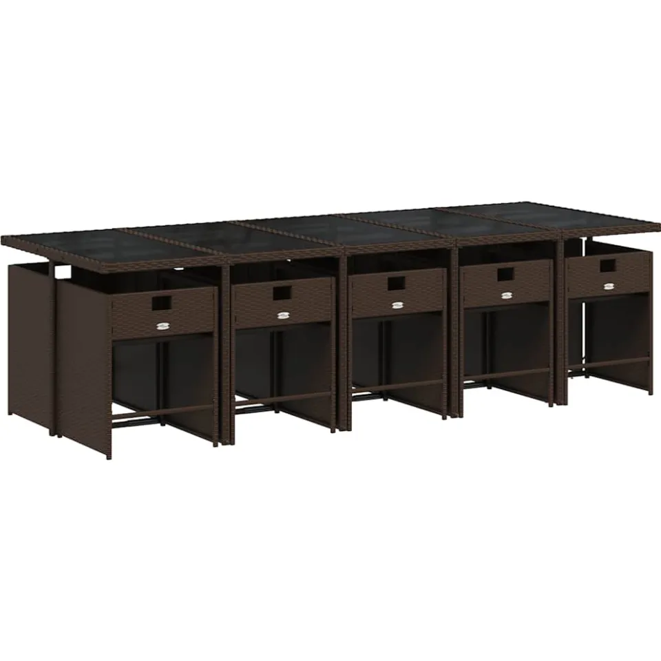 vidaXL 11-delige Tuinset met kussens poly rattan bruin