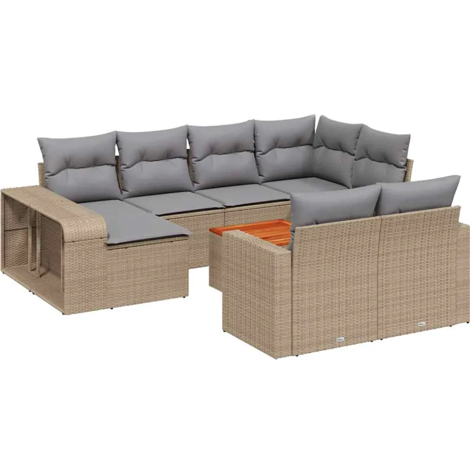 vidaXL 11-delige Tuinset met kussens poly rattan beige, foto 3