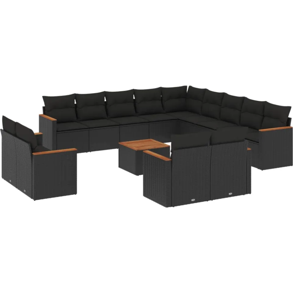 vidaXL 14-delige Loungeset met kussens poly rattan zwart, foto 3