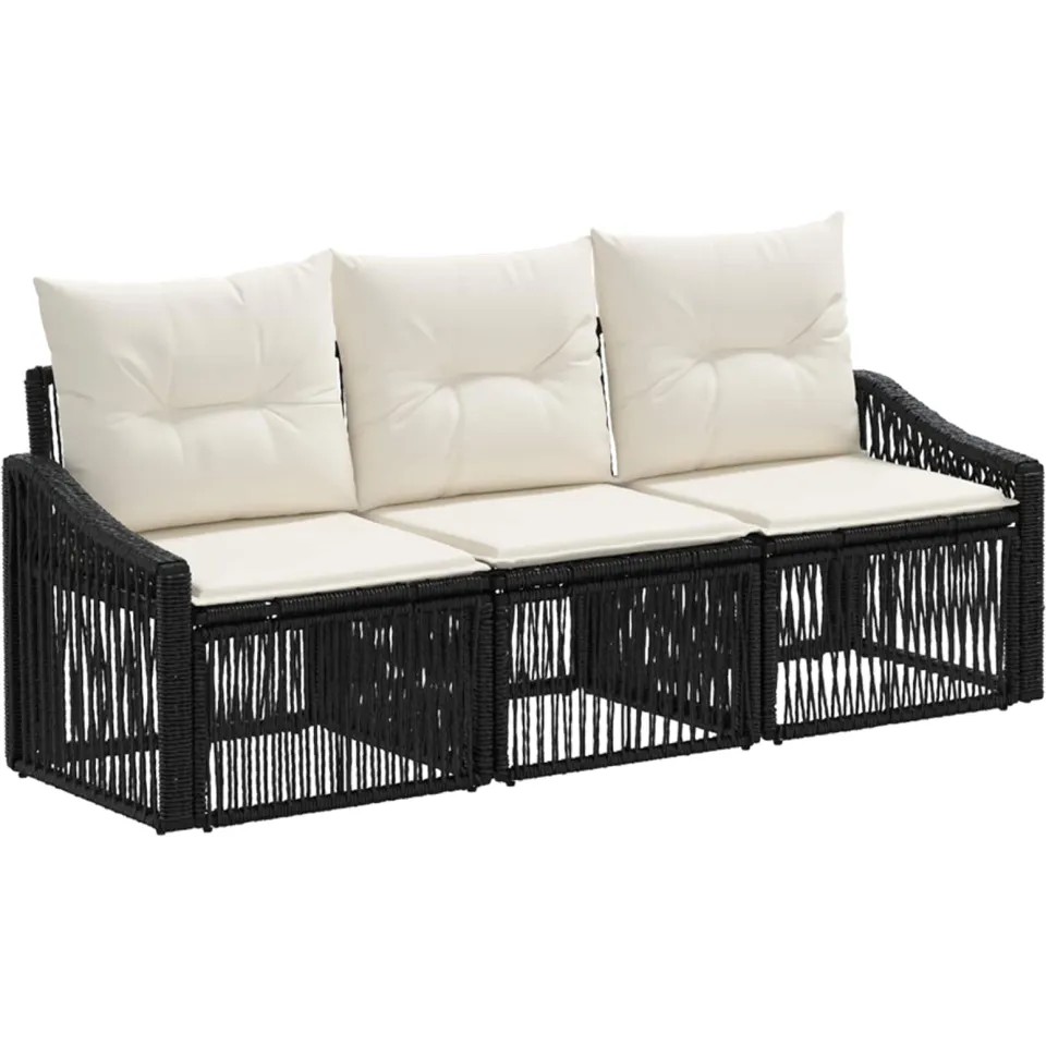 vidaXL Tuinbankenset 3 st 3-zits Zwart poly rattan, foto 3