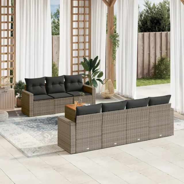 vidaXL 8-delige Loungeset met kussens poly rattan grijs, foto 2