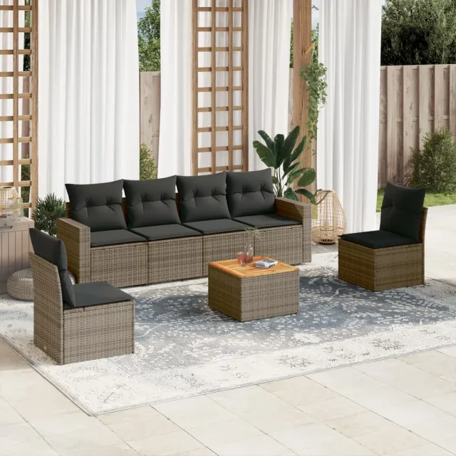 vidaXL 7-delige Loungeset met kussens poly rattan grijs, foto 2