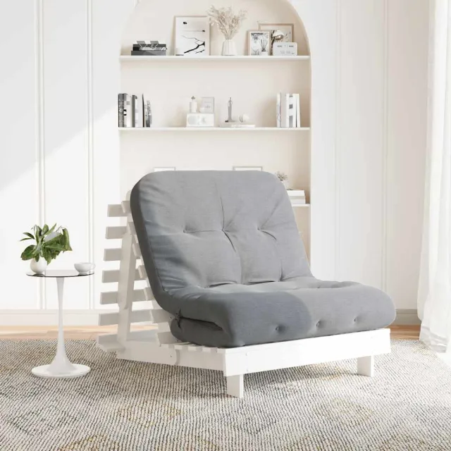 vidaXL Futon slaapbank met matras 80x206x11 cm massief grenenhout wit, foto 2