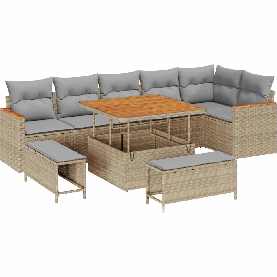 vidaXL Tuinbankenset 9 st Beige poly rattan