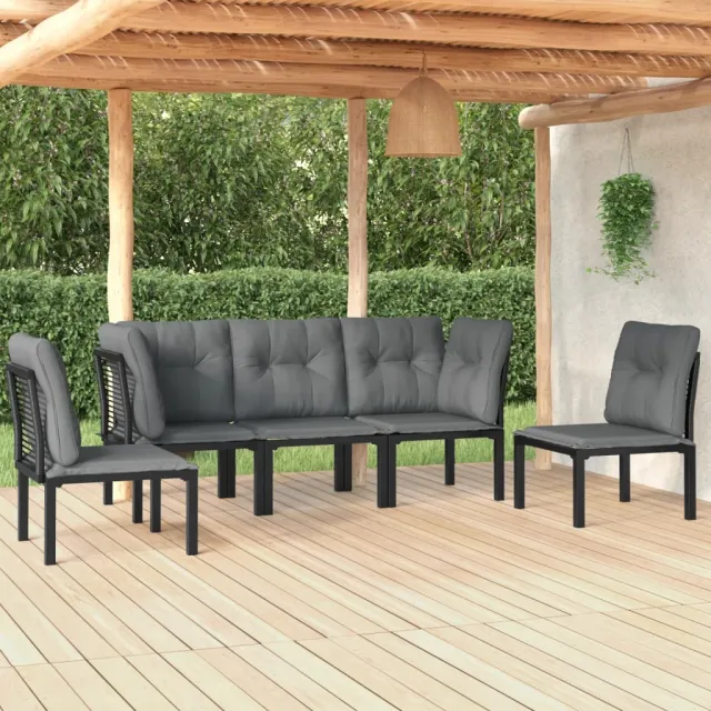 vidaXL 5-delige Loungeset poly rattan zwart en grijs, foto 2