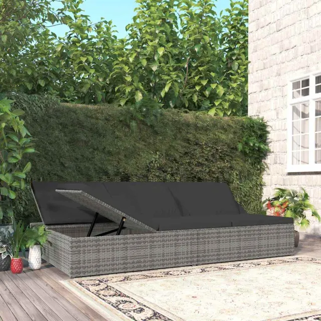 vidaXL Ligbed met kussens converteerbaar poly rattan donkergrijs