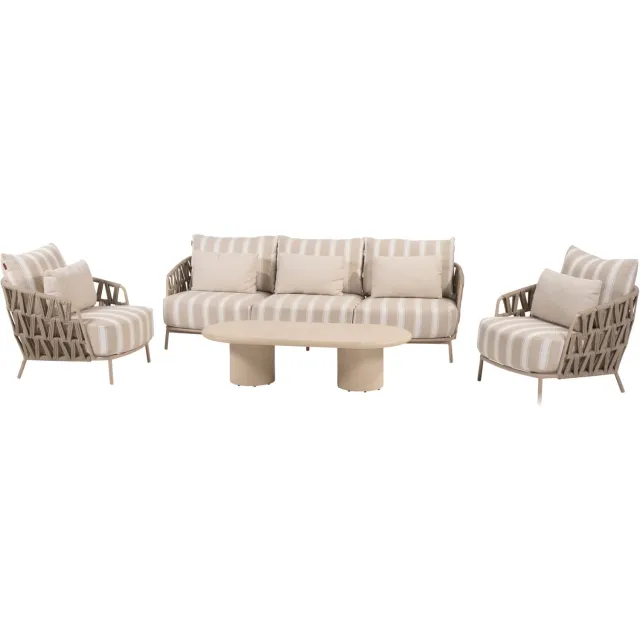 4 Seasons Outdoor Hampton Beverly stoel bank loungeset 4 delig latte 4 Seasons Outdoor Zand / Latte / Linen