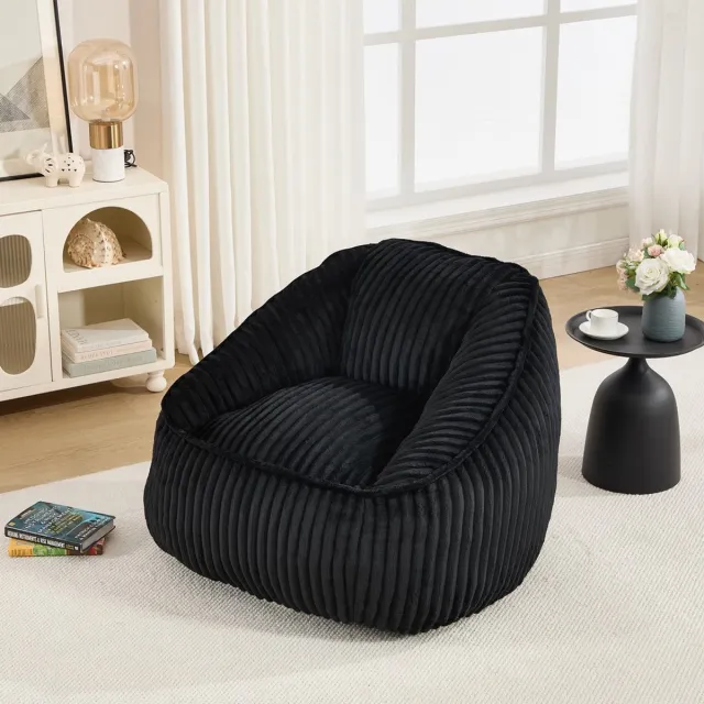 KOMHTOM Zitzakstoel met vulling van traagschuim, gestreepte bubbelpluche, zacht, comfortabel, gezellige bank voor de woonkamer, appartementen en slaapzalen Zwart