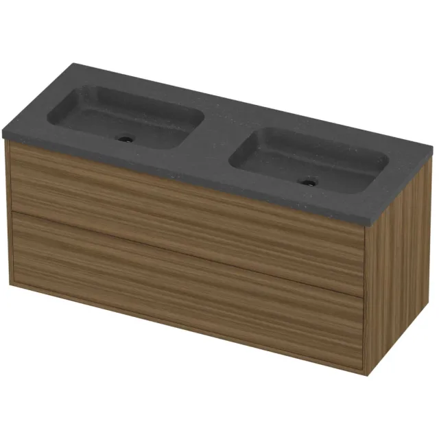 Proline Rollo Badmeubelset Hardsteen Elegant Symmetrisch 120x46x54 cm Blue Stone Caramel Walnut Houtlook