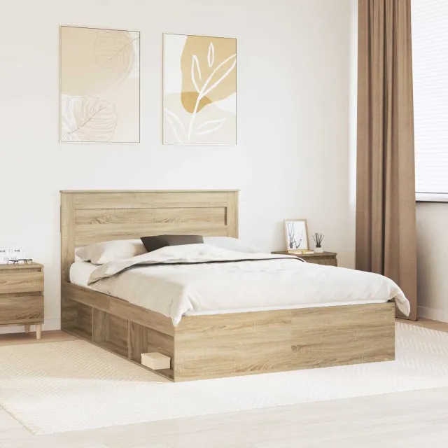 vidaXL Bedframe Sonoma Eiken 140 x 200 cm Bewerkt hout Bruin