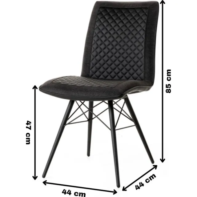 WAYS. Industriële eetkamerstoelen – Donker grijs – Stevig en fris design – Metalen poten – 6 stuks Zwart/Donkergrijs