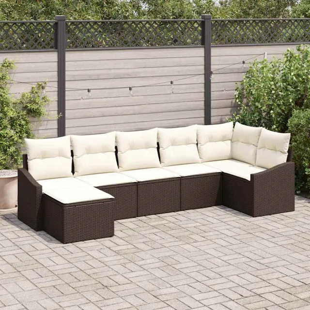 vidaXL Tuin Sofa Set 7 st Bruin en Crème poly rattan, foto 2