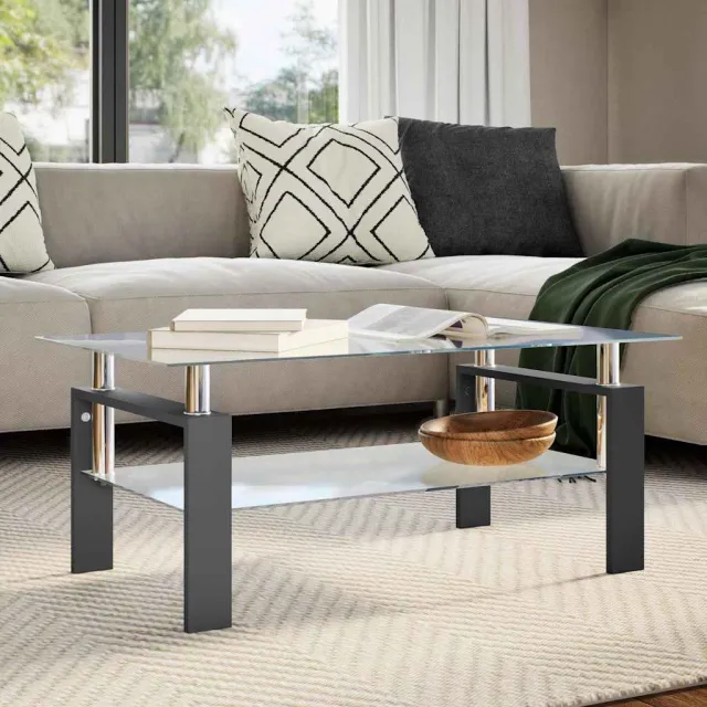 vidaXL Salontafel 95x55x40 cm gehard glas transparant en zwart, foto 2
