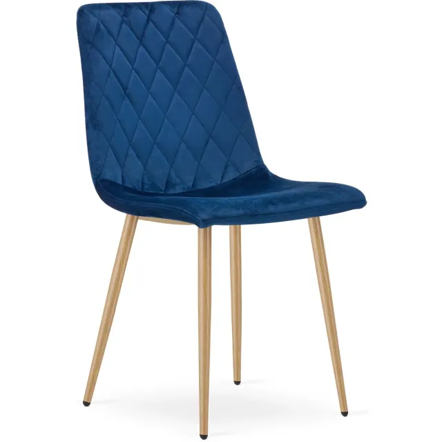 LEOBERT Eetkamerstoel TURIN - Donkerblauw fluweel - Eikenlook poten - Modern design