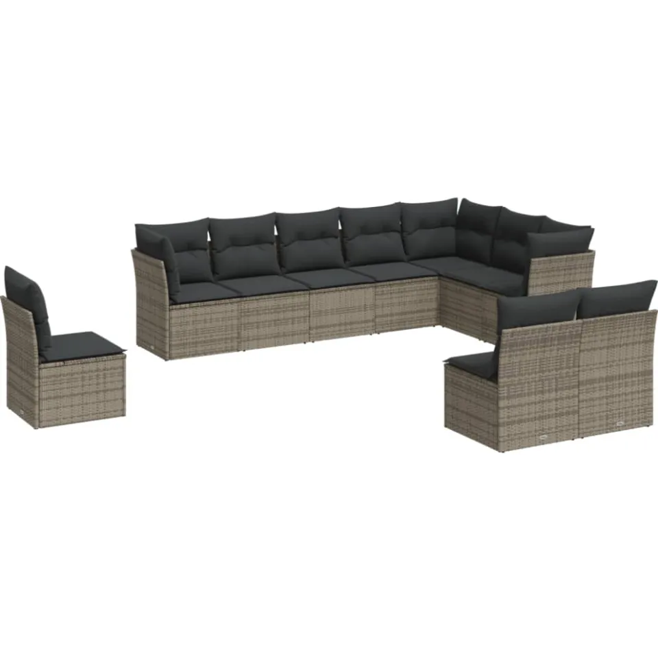 vidaXL 10-delige Loungeset met kussens poly rattan grijs, foto 3