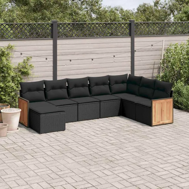 vidaXL 8-delige Loungeset met kussens poly rattan zwart, foto 2