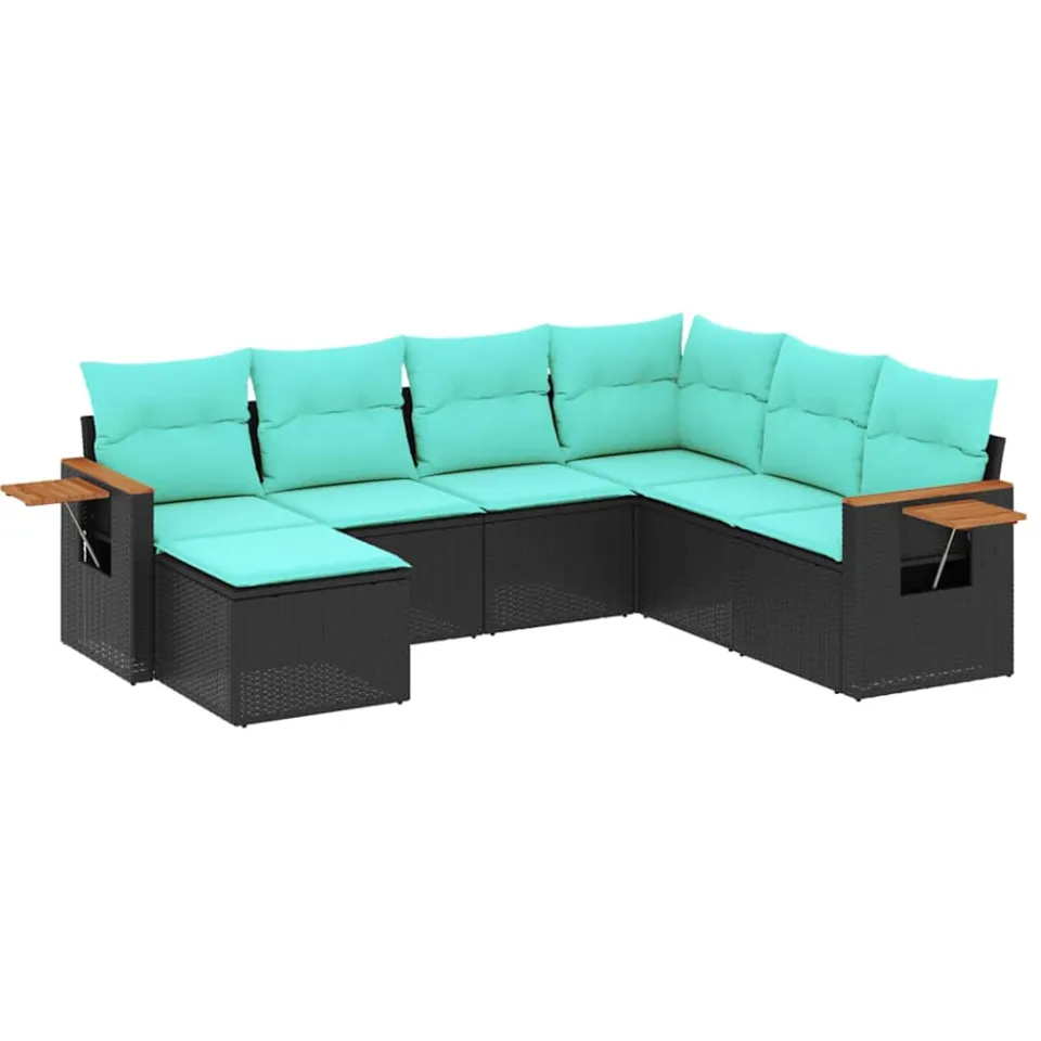vidaXL 7-delige Loungeset met kussens poly rattan zwart, foto 3